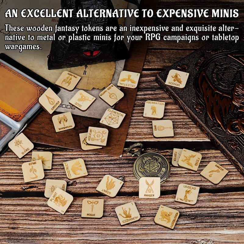 CZYY D&D Tabletop Game Tokens Fantasy RPG Hero and Monster Token Set of 112 Pieces Perfect for Dungeons & Dragons and Pathfinder (Wooden) - Image 5